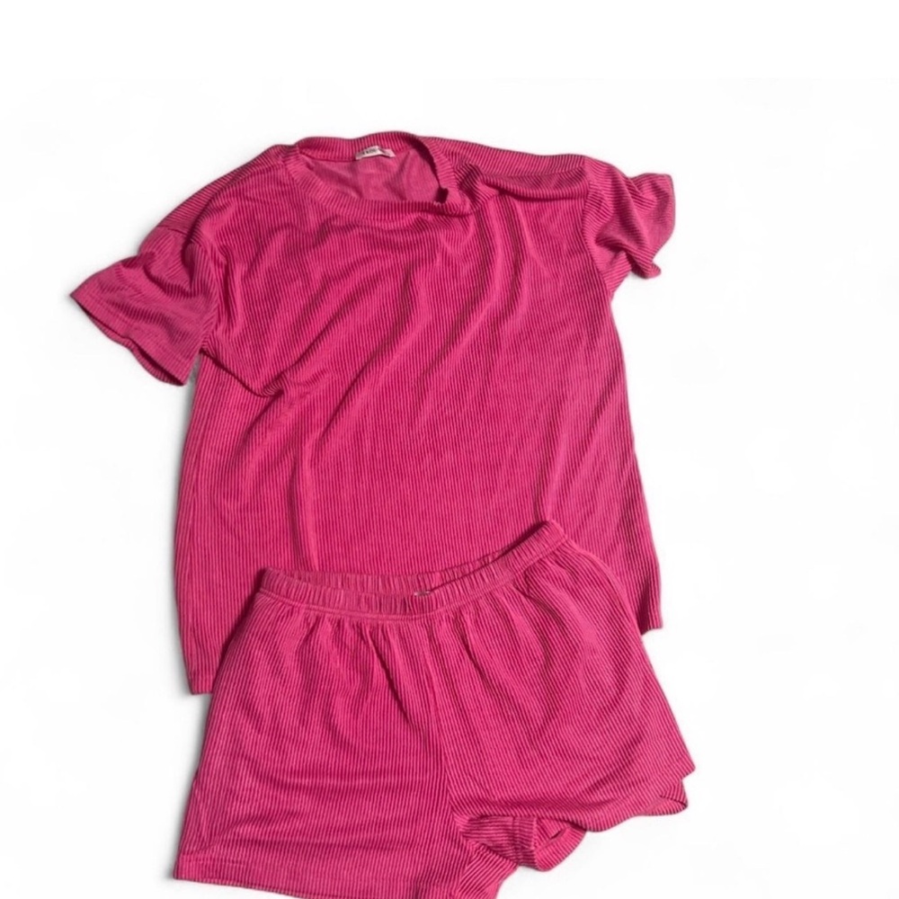 Pink Ribbed Lounge Set